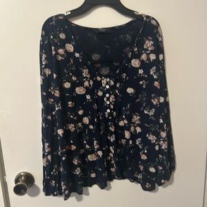 Lucky Brand Navy Floral Blouse
